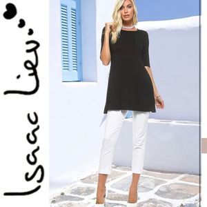 New Isaac Liev Minimalist Long Black Tunic Shirt Medium